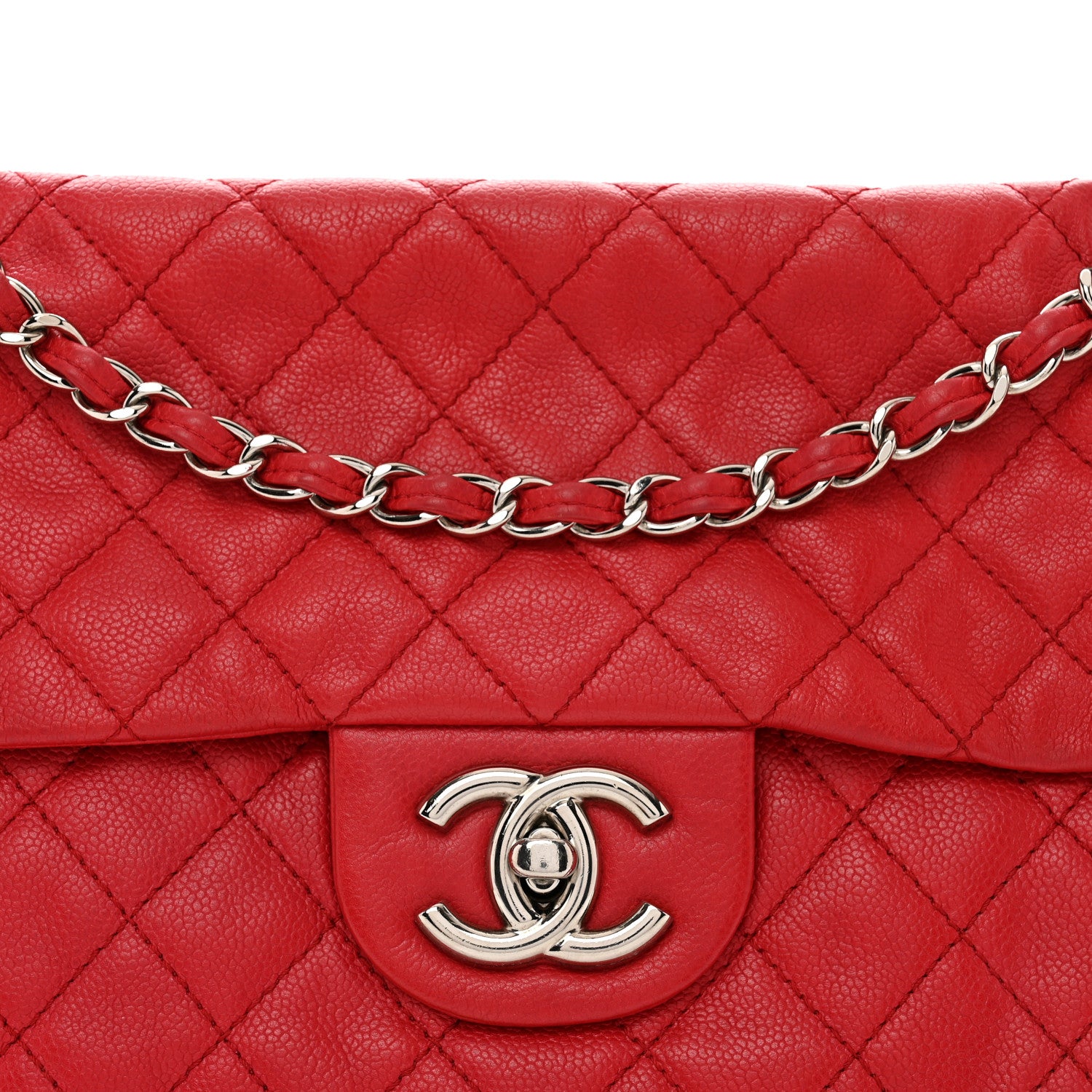 Chanel Soft Caviar Quilted Jumbo XL Single Flap Red 5 of 12