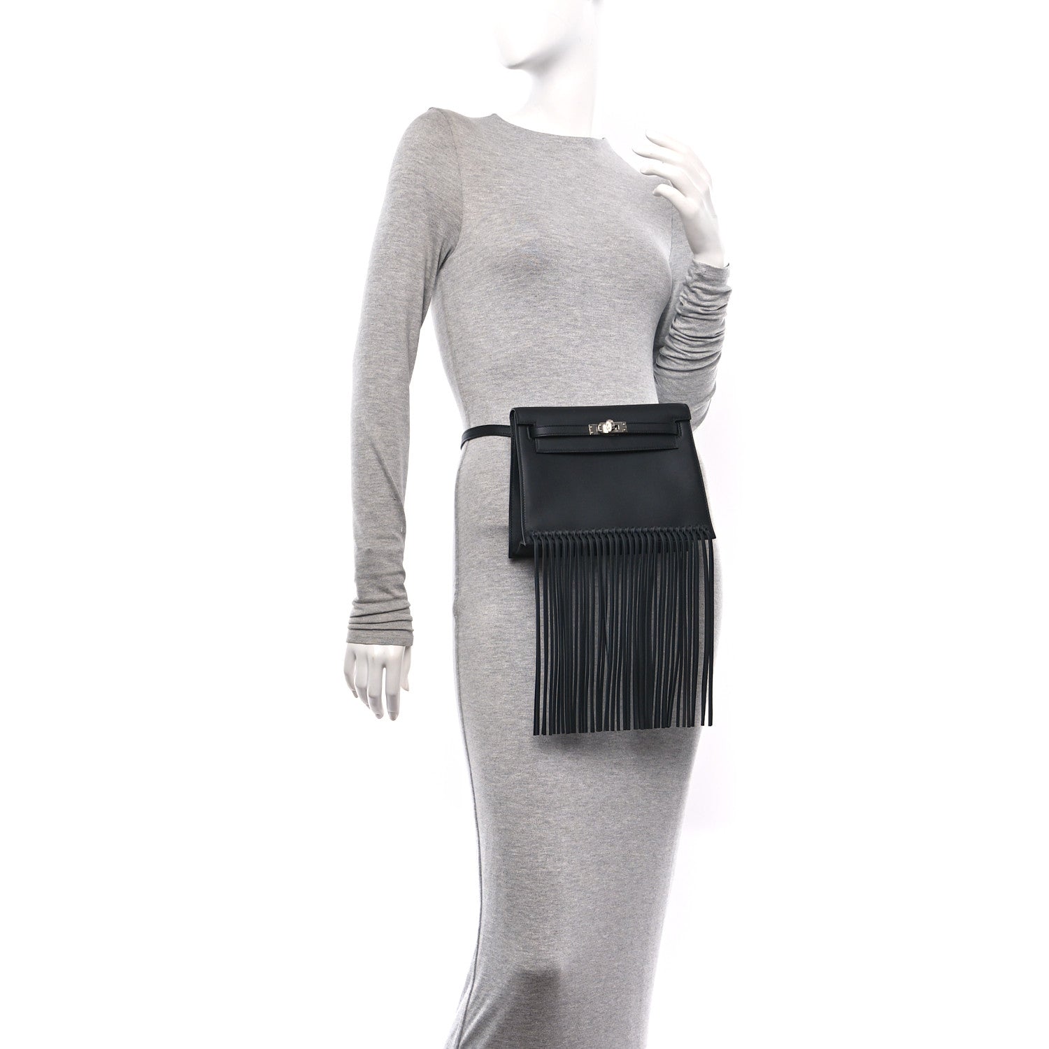 Hermes Swift Kelly Danse Anate Fringed Belt Bag Black 2 of 10