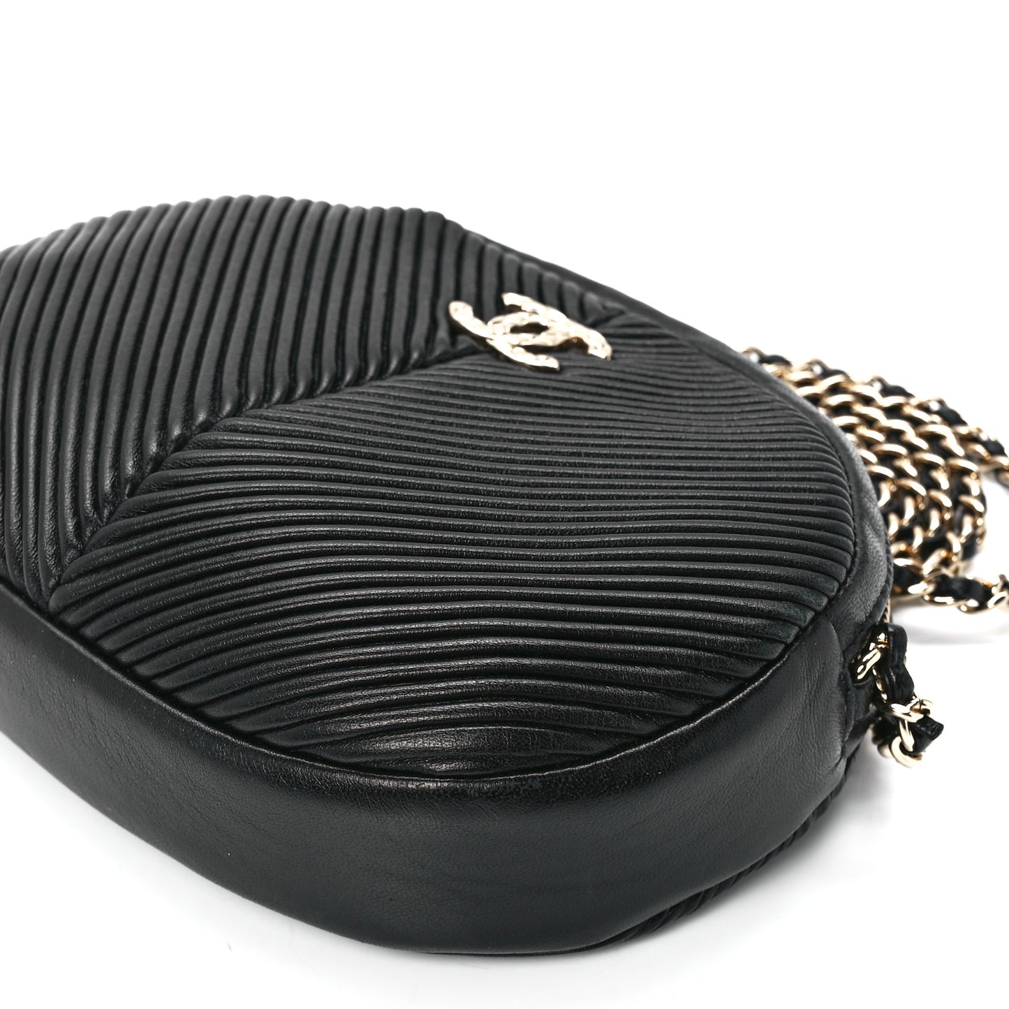 Lambskin Chevron Quilted Small Pleated Crush Camera Case Black