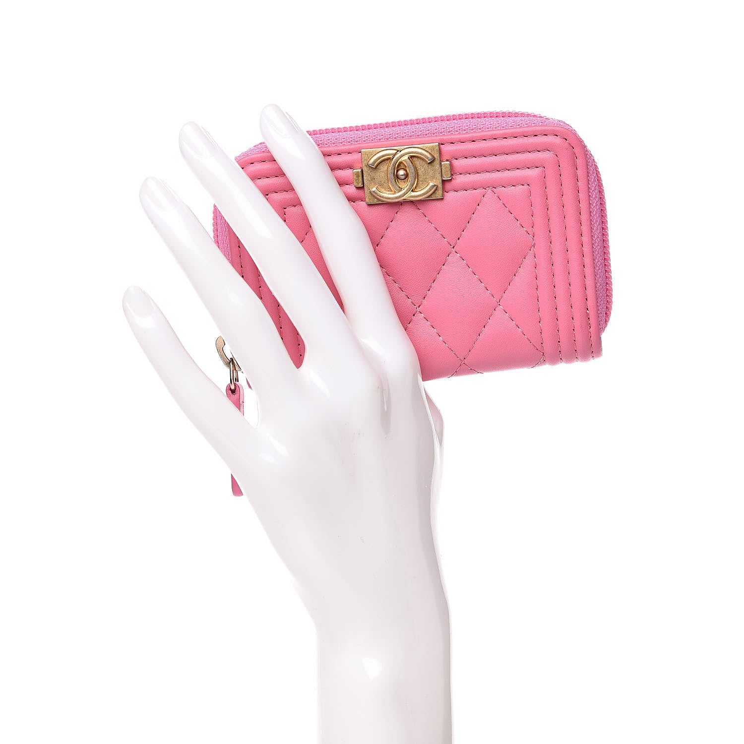 Chanel Lambskin Quilted Boy Zip Around Coin Purse Wallet Pink 2 of 8