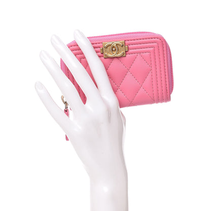 Chanel Lambskin Quilted Boy Zip Around Coin Purse Wallet Pink 2 of 8