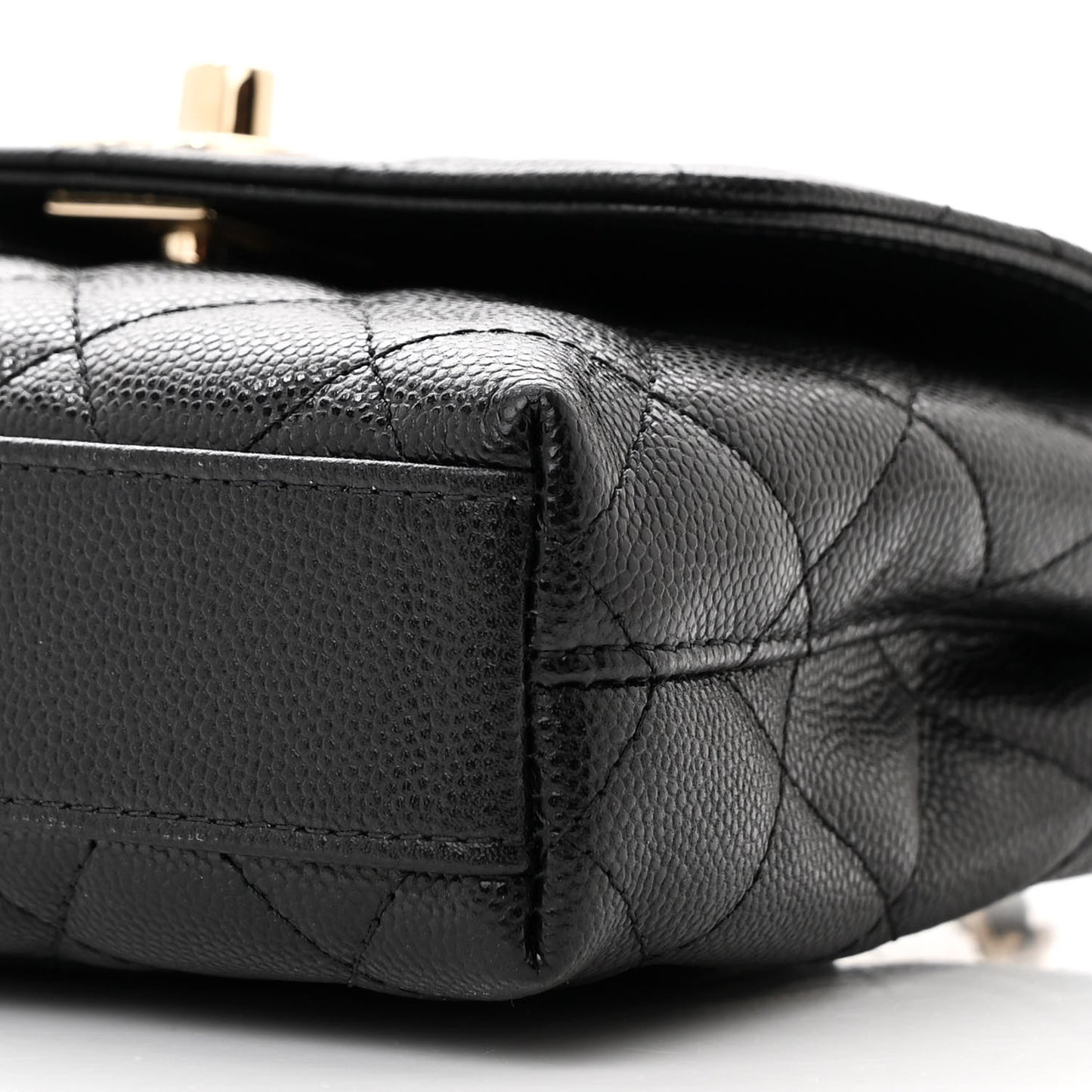 Caviar Quilted Coco Handle Clutch With Chain Black