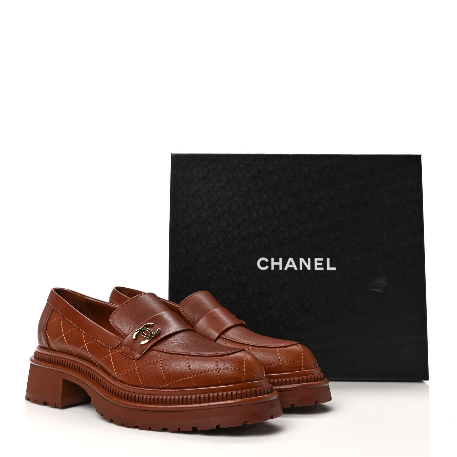 Chanel Calfskin Quilted CC Mocassin Loafers 41 Light Brown 10 of 10