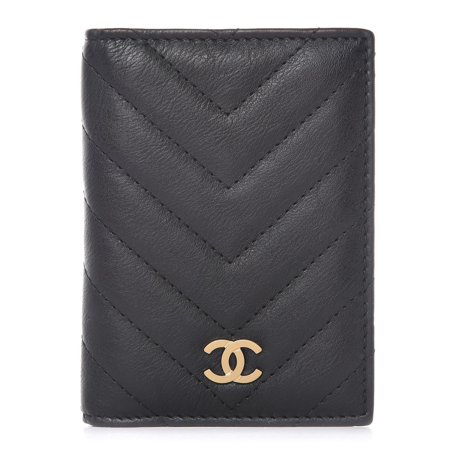 Chanel Sheepskin Chevron Card Holder Wallet Black 1 of 10