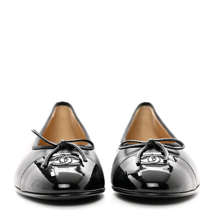 Chanel Lambskin Patent Cap Toe Ballerina Flats 41 Black 2 of 9