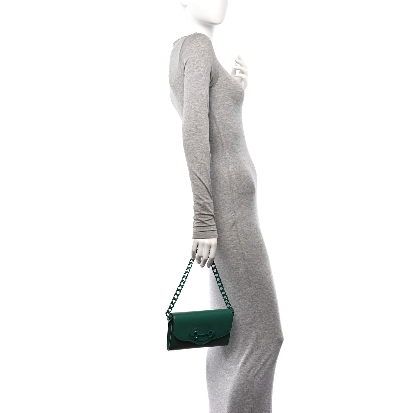Azalea Calfskin Web Monochrome Mini Horsebit 1955 Chain Shoulder Bag Emerald