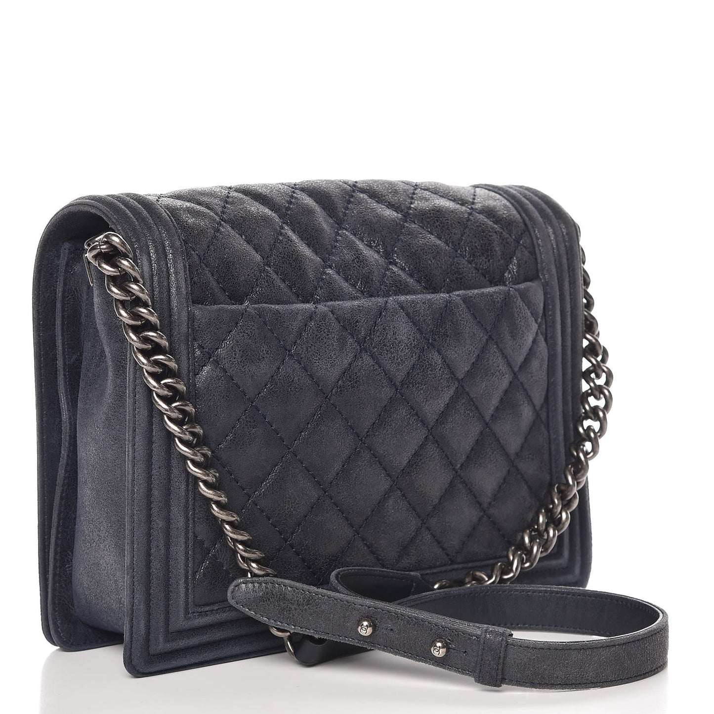 Goatskin Quilted Medium Gentle Boy Flap Navy Blue