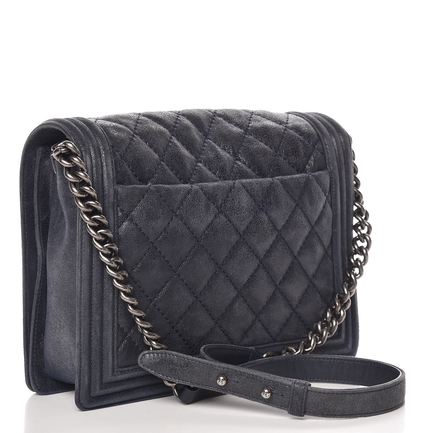 Chanel Goatskin Quilted Medium Gentle Boy Flap Navy Blue 3 of 17