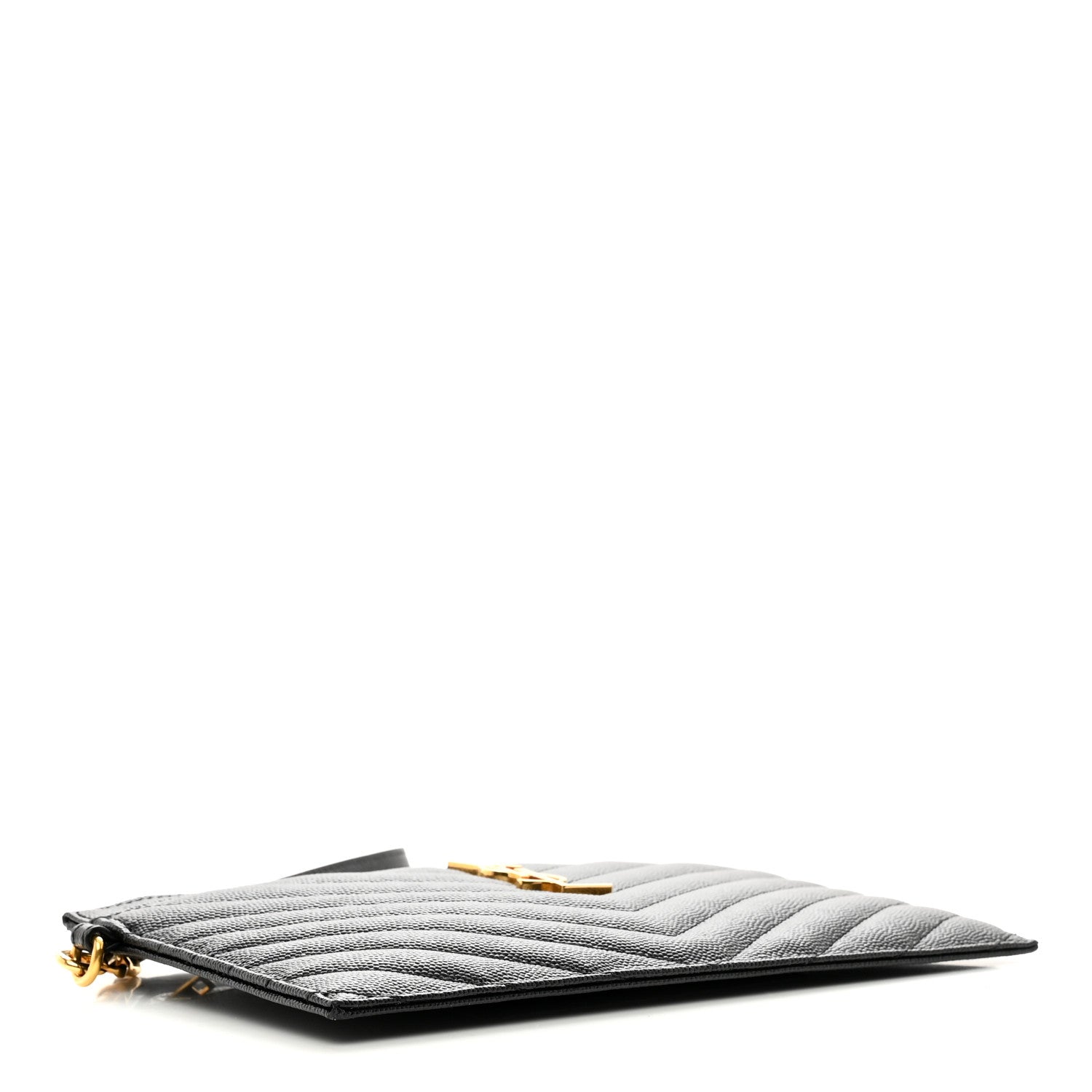 Saint Laurent Grain De Poudre Chevron Monogram Large Bill Pouch Black 4 of 9