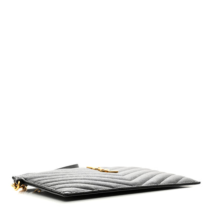 Saint Laurent Grain De Poudre Chevron Monogram Large Bill Pouch Black 4 of 9