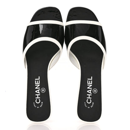 Chanel Patent Calfskin Mules 39 Black White Grey 2 of 8