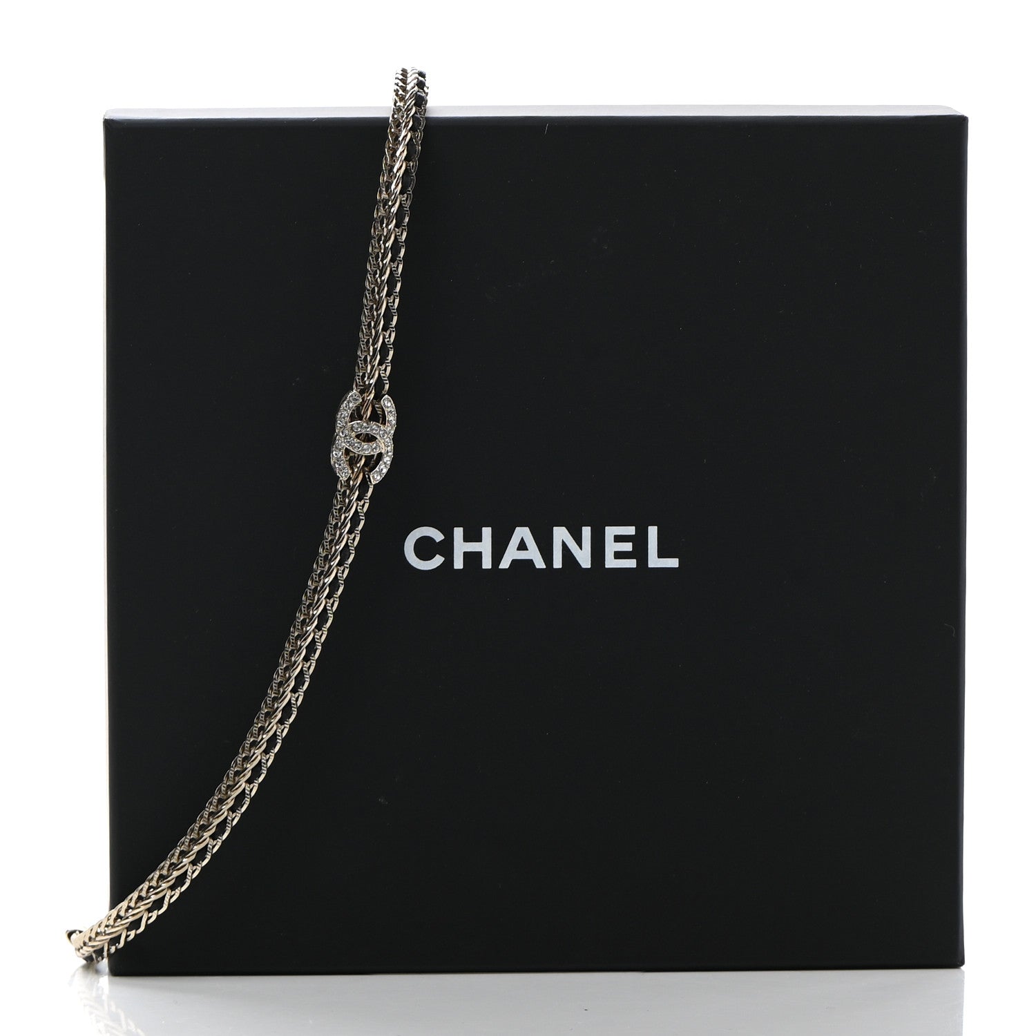 Chanel Metal Lambskin Crystal Chain CC Necklace Black Gold 7 of 7