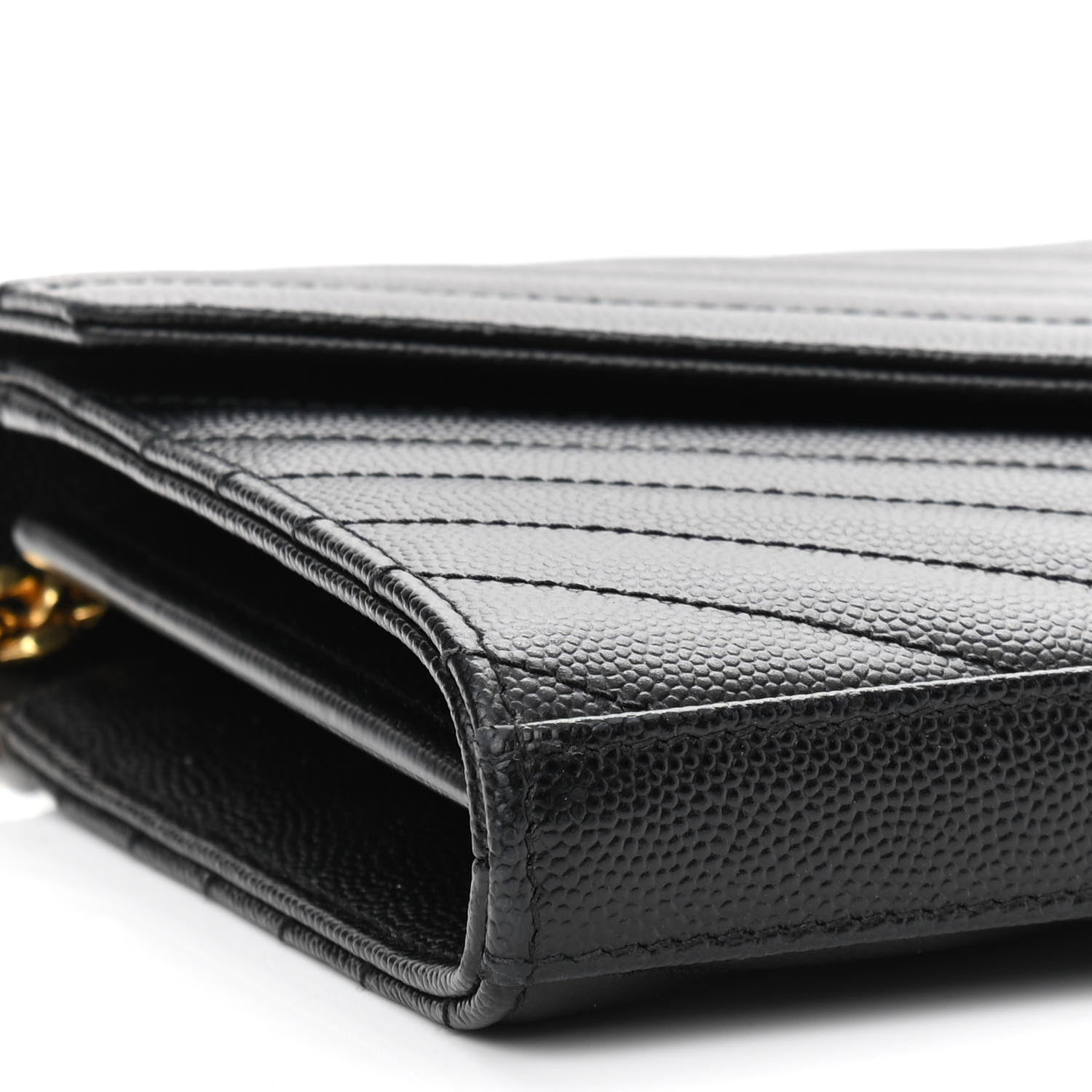 Saint Laurent Grain De Poudre Matelasse Chevron Monogram Chain Wallet Black 8 of 13