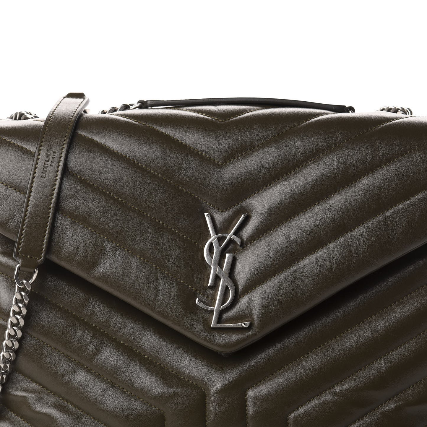 Calfskin Y Quilted Monogram Medium Loulou Chain Satchel Kaki Fonce