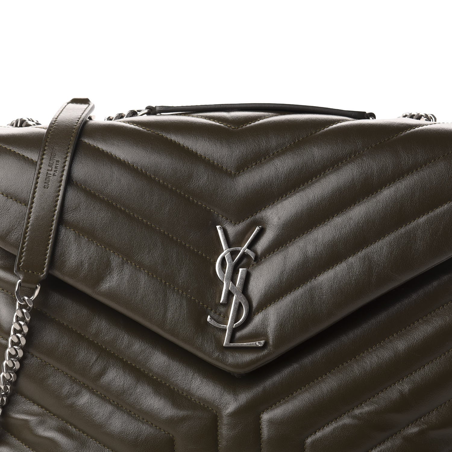 Saint Laurent Calfskin Y Quilted Monogram Medium Loulou Chain Satchel Kaki Fonce 14 of 14