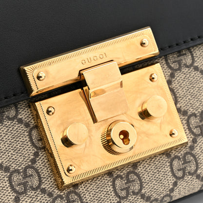 Gucci GG Supreme Monogram Calfskin Small Padlock Shoulder Bag Beige Black Cuir 14 of 14