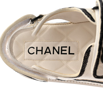 Chanel Calfskin Printed Velcro Dad Sandals 35.5 White Black 6 of 11