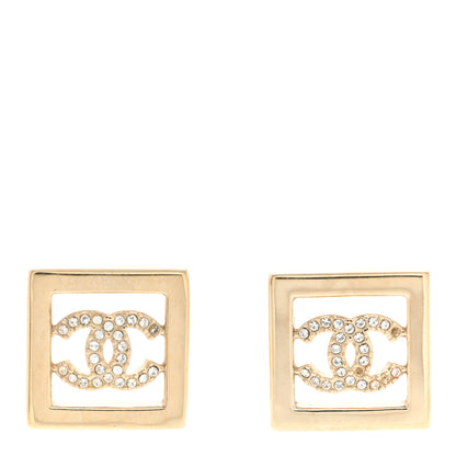 Chanel Metal Crystal Square CC Earrings Gold 1 of 7