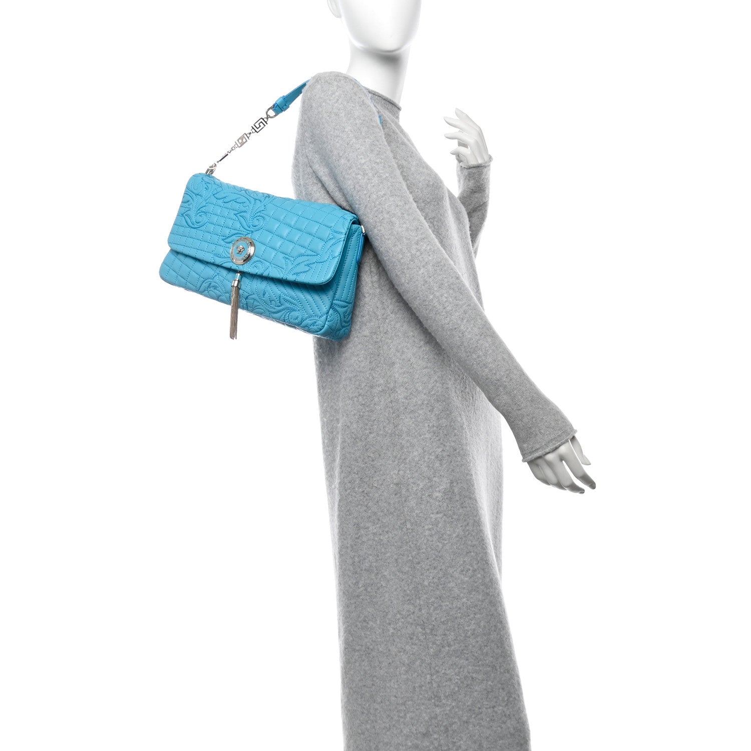 Versace Nappa Barocco Quilted Vanitas Medea Shoulder Bag Blue 2 of 10