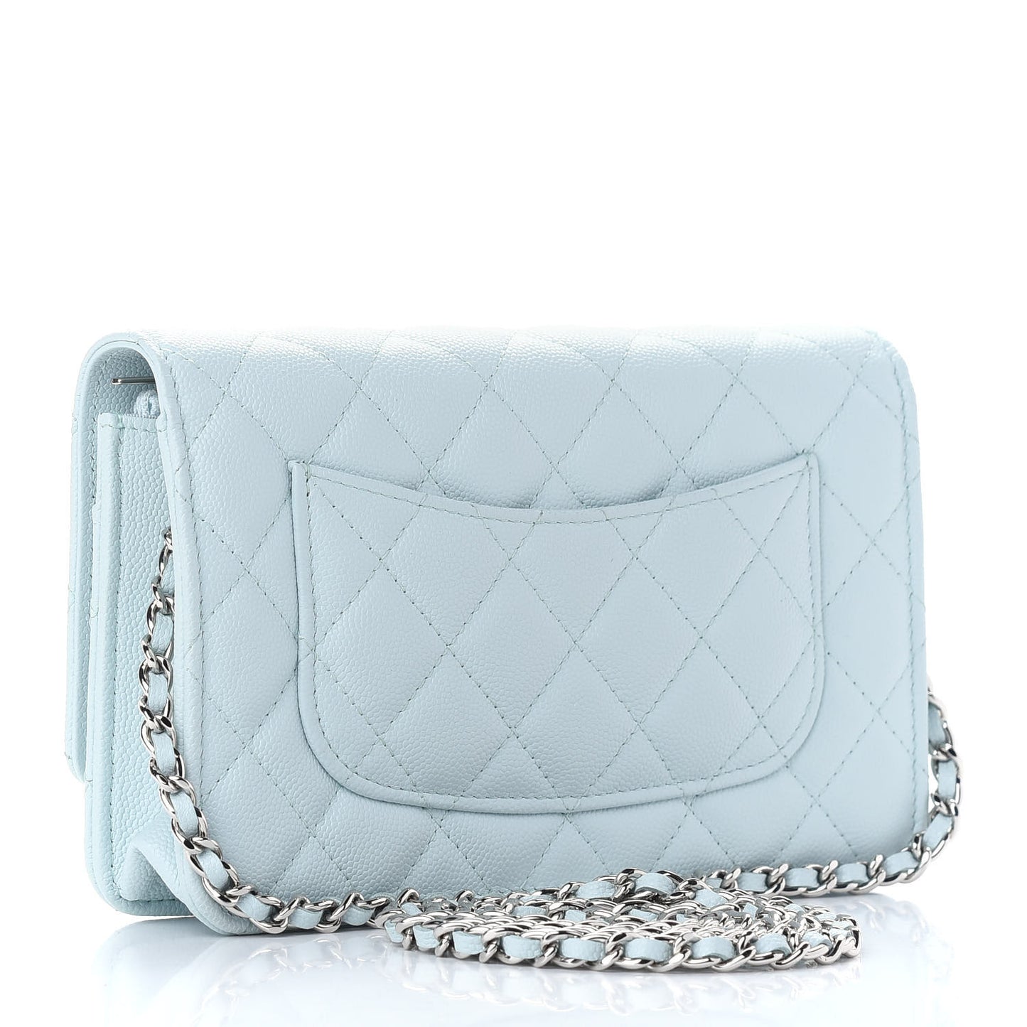 Caviar Quilted Wallet On Chain WOC Light Blue