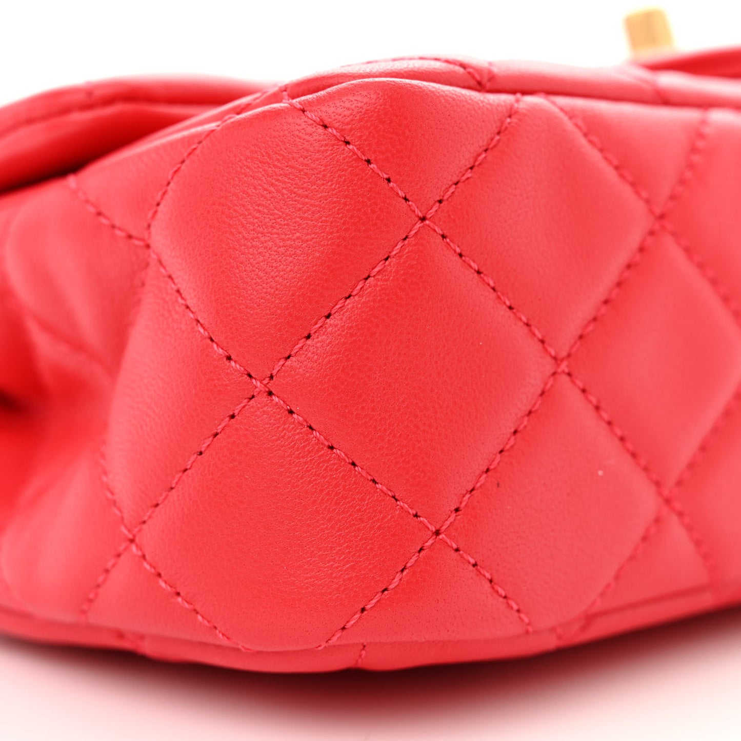 Lambskin Quilted Mini Rectangular Pearl Crush Flap Red