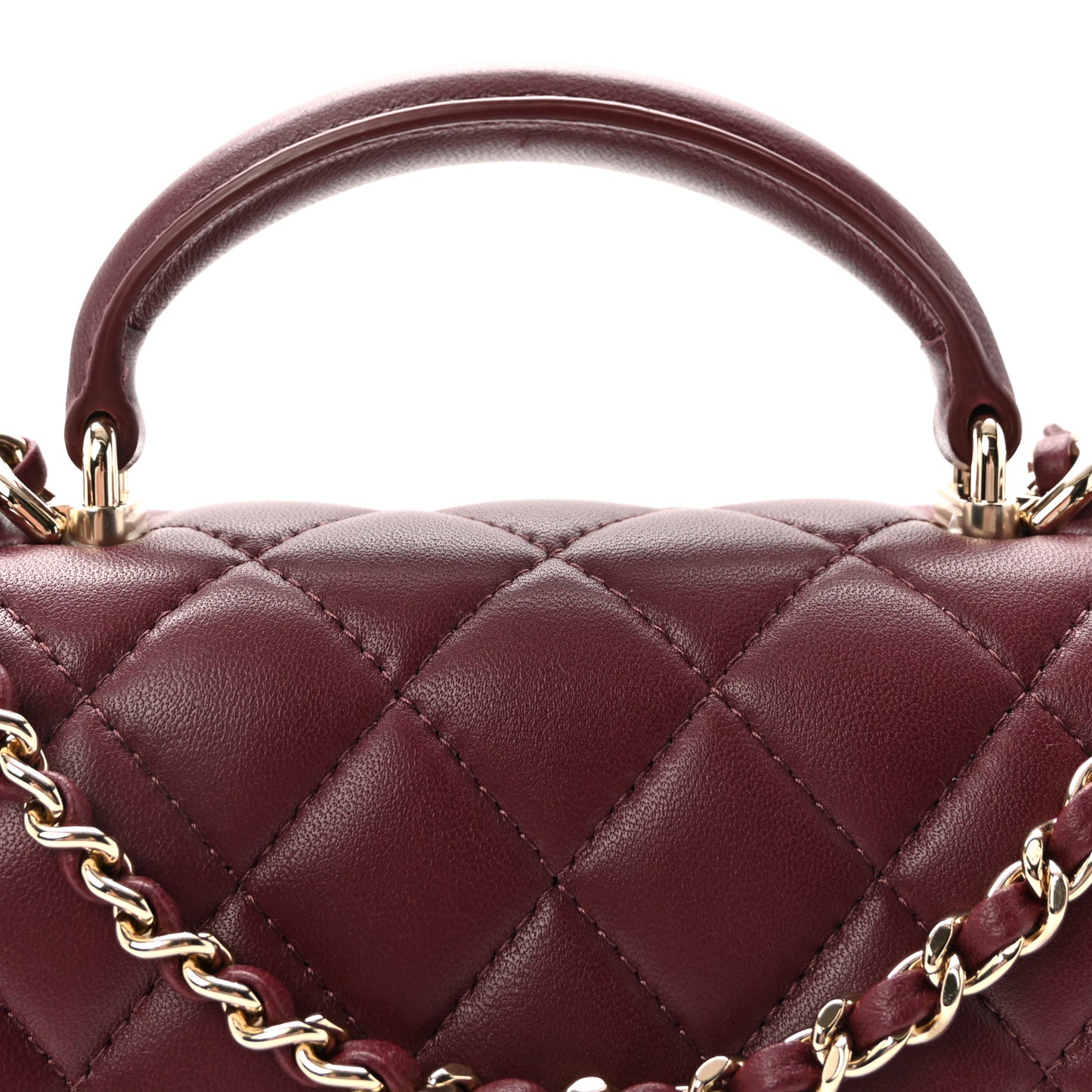 Lambskin Quilted Top Handle East West Flap Dark Burgundy