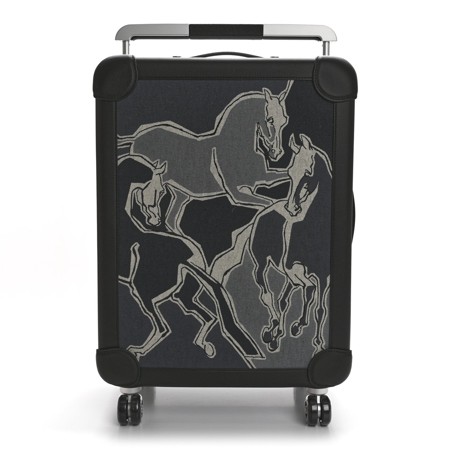 H Plume Canvas Taurillon Regate La Danse Des Chevaux R.M.S. Trolley Case Luggage Gris Fonce Ecru Black