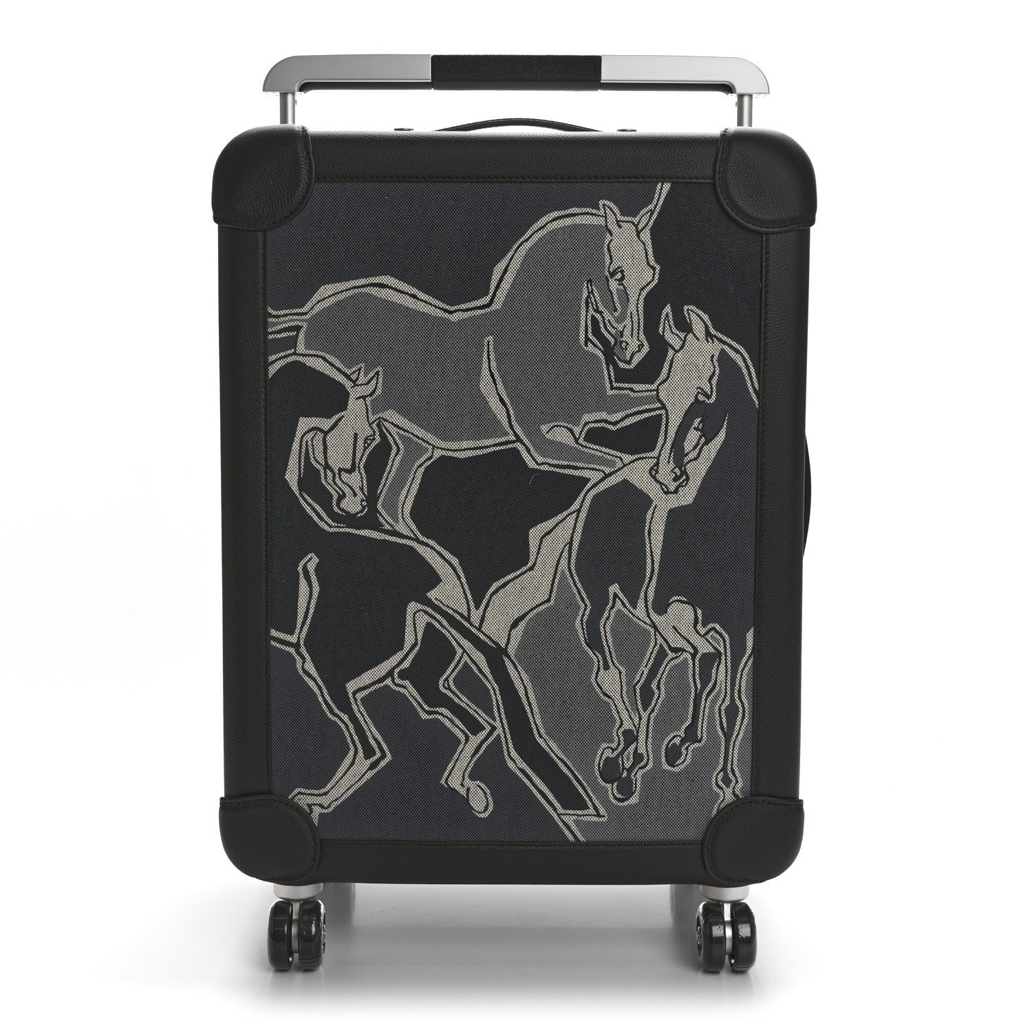 Hermes H Plume Canvas Taurillon Regate La Danse Des Chevaux R.M.S. Trolley Case Luggage Gris Fonce Ecru Black 1 of 8