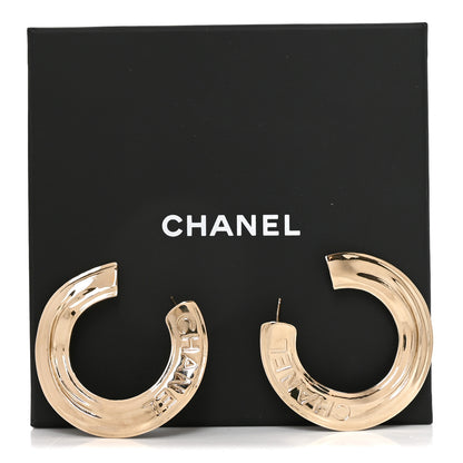 Chanel Logo Hoop Earrings Gold 5 of 5