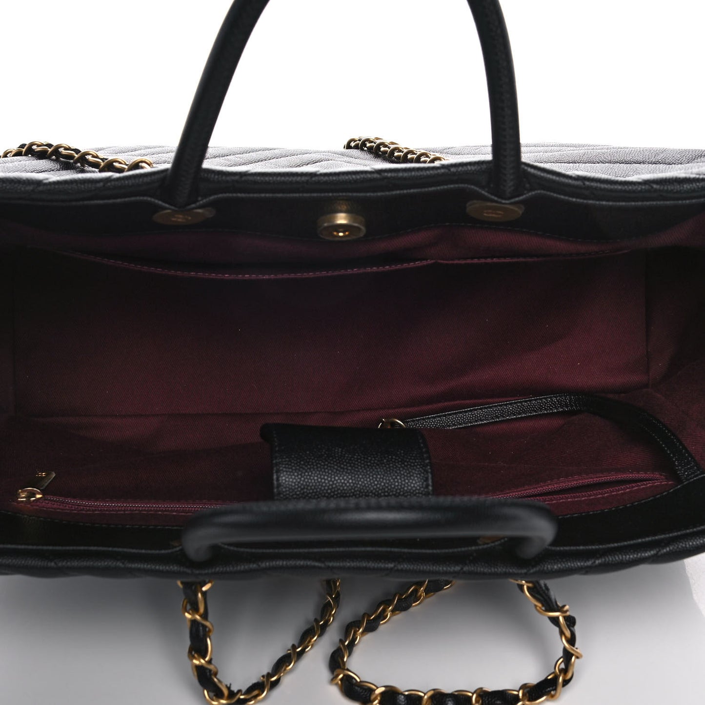 Aged Calfskin Chevron Large Coco Handle Shopping Tote Black