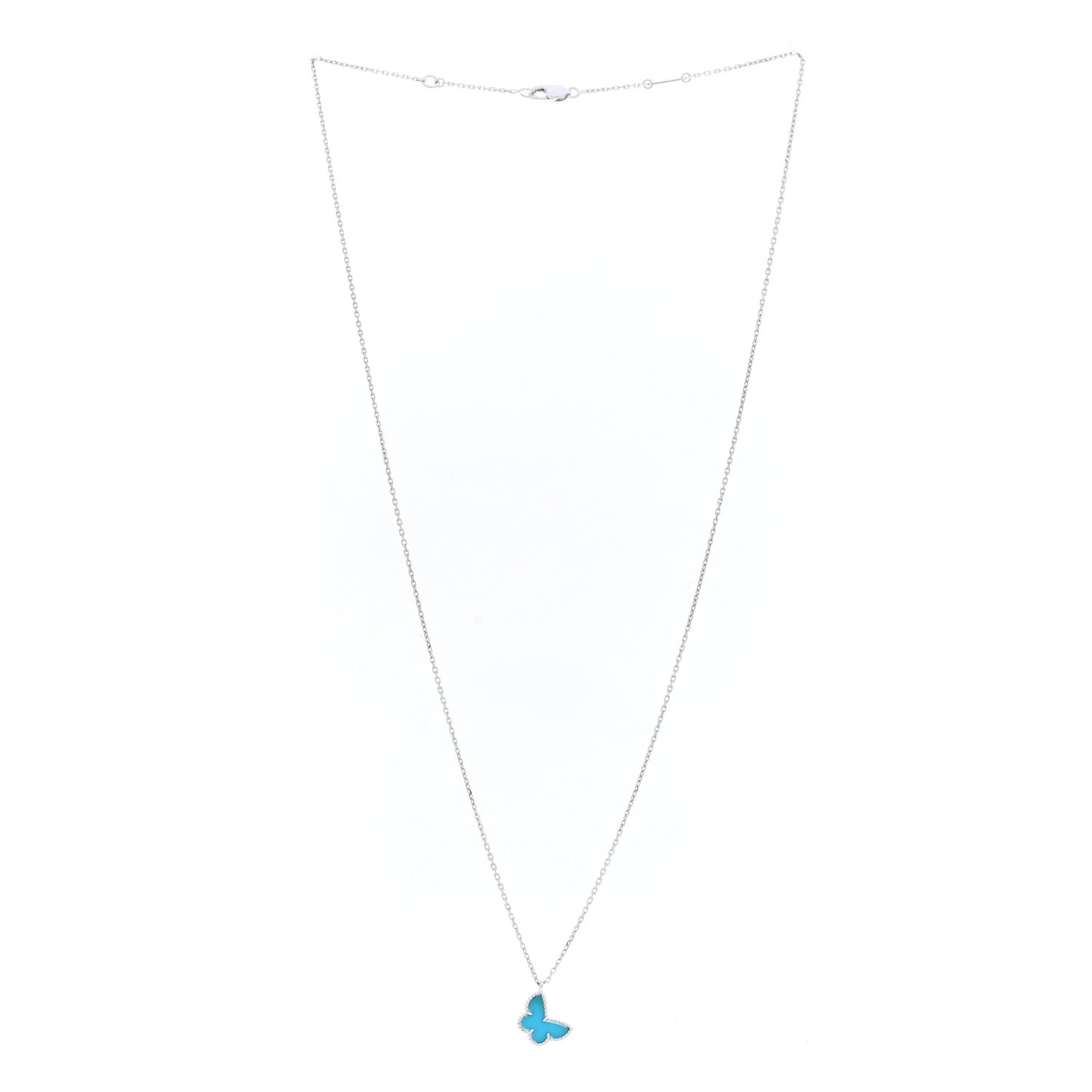 18K White Gold Turquoise Sweet Alhambra Butterfly Pendant Necklace
