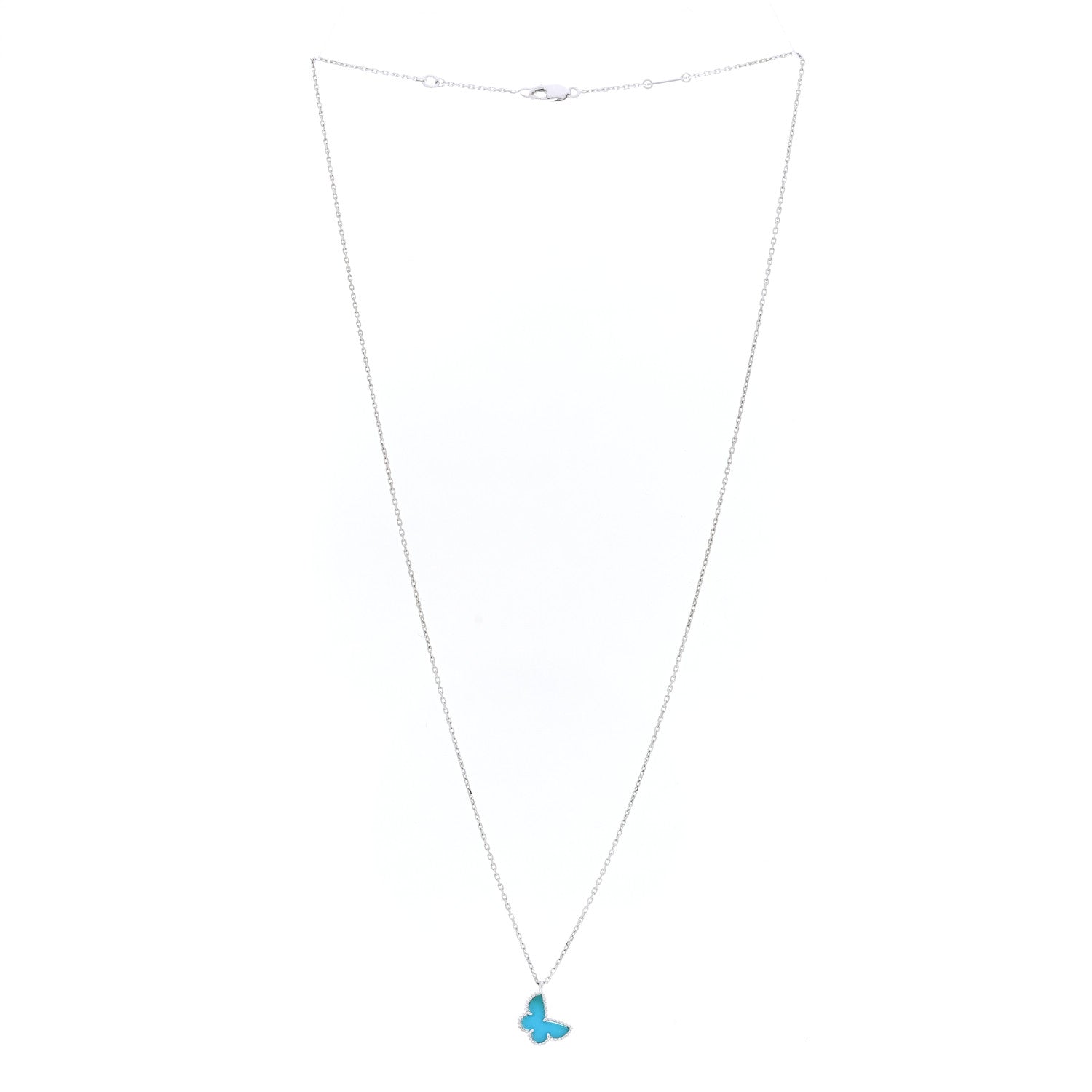 Van Cleef & Arpels 18K White Gold Turquoise Sweet Alhambra Butterfly Pendant Necklace 3 of 6