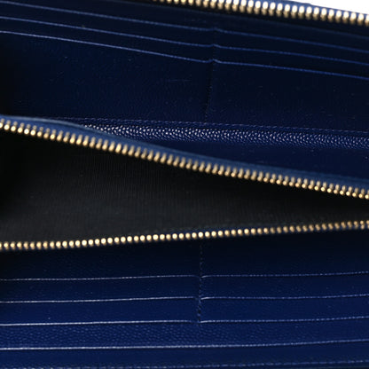 Saint Laurent Grain De Poudre Matelasse Chevron Monogram Zip Around Wallet Deep Marine 5 of 7