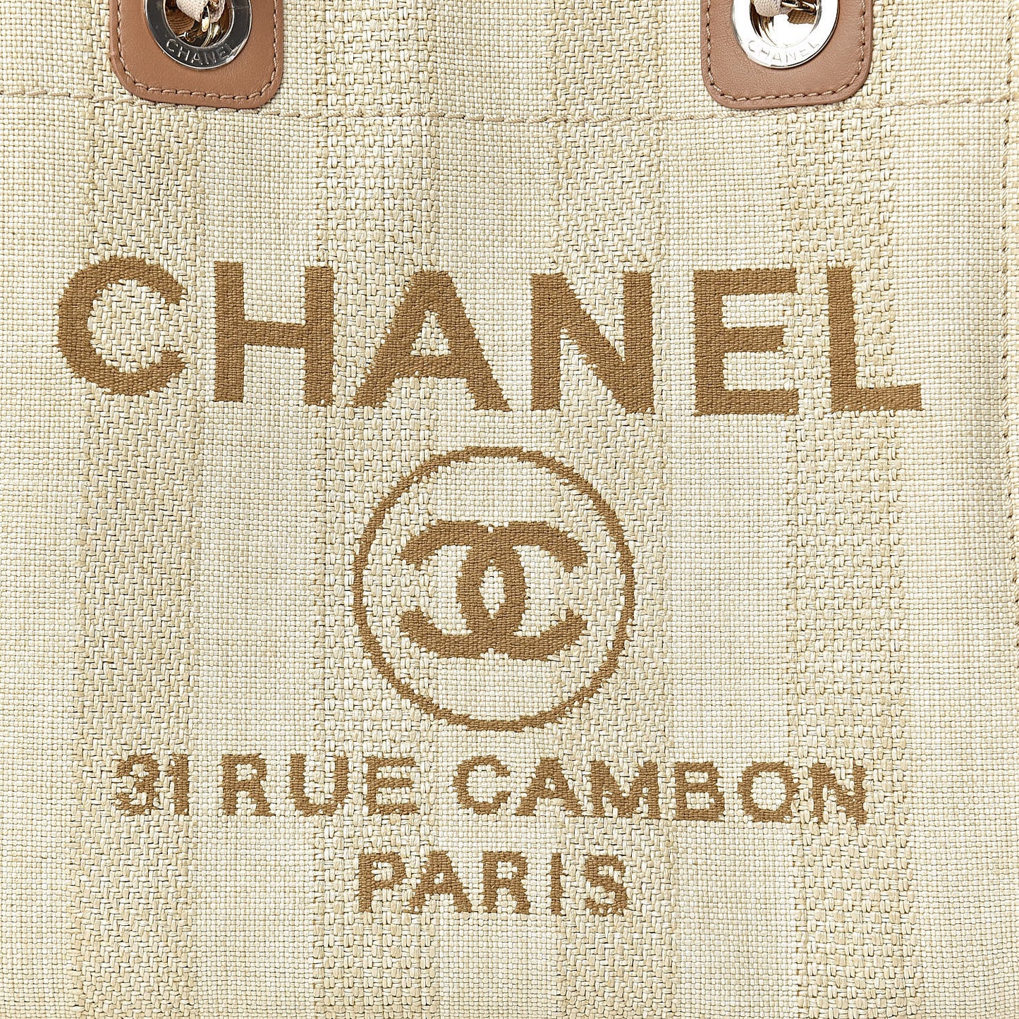 Straw Raffia Calfskin Striped Mini Deauville Tote Beige