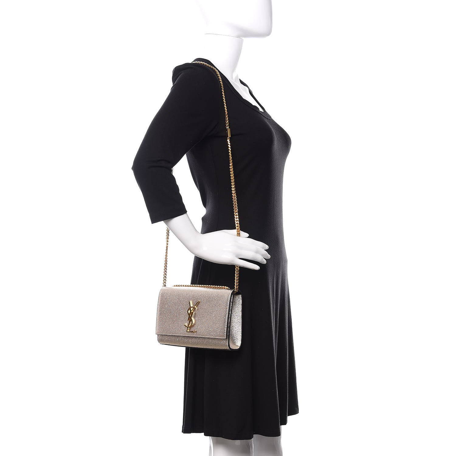 Saint Laurent Metallic Calfskin Small Classic Monogram Kate Satchel Gold 2 of 9