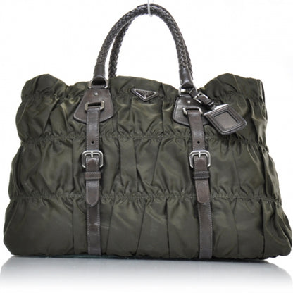 Prada Tessuto Nylon Dressy Gaufre Tote Military Green 1 of 9