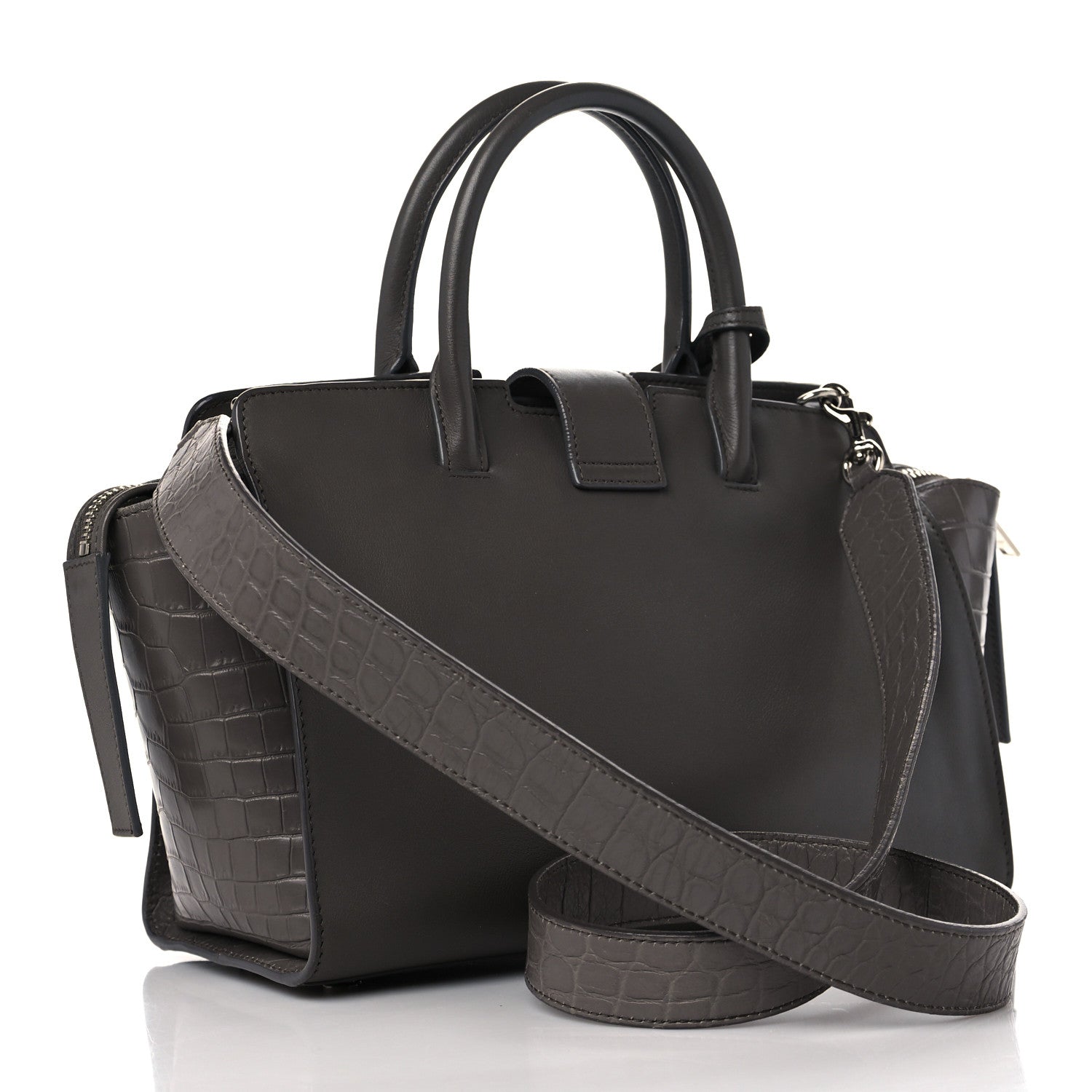 Saint Laurent Smooth Calfskin Crocodile Embossed Baby Monogram Downtown Cabas Earth 3 of 8