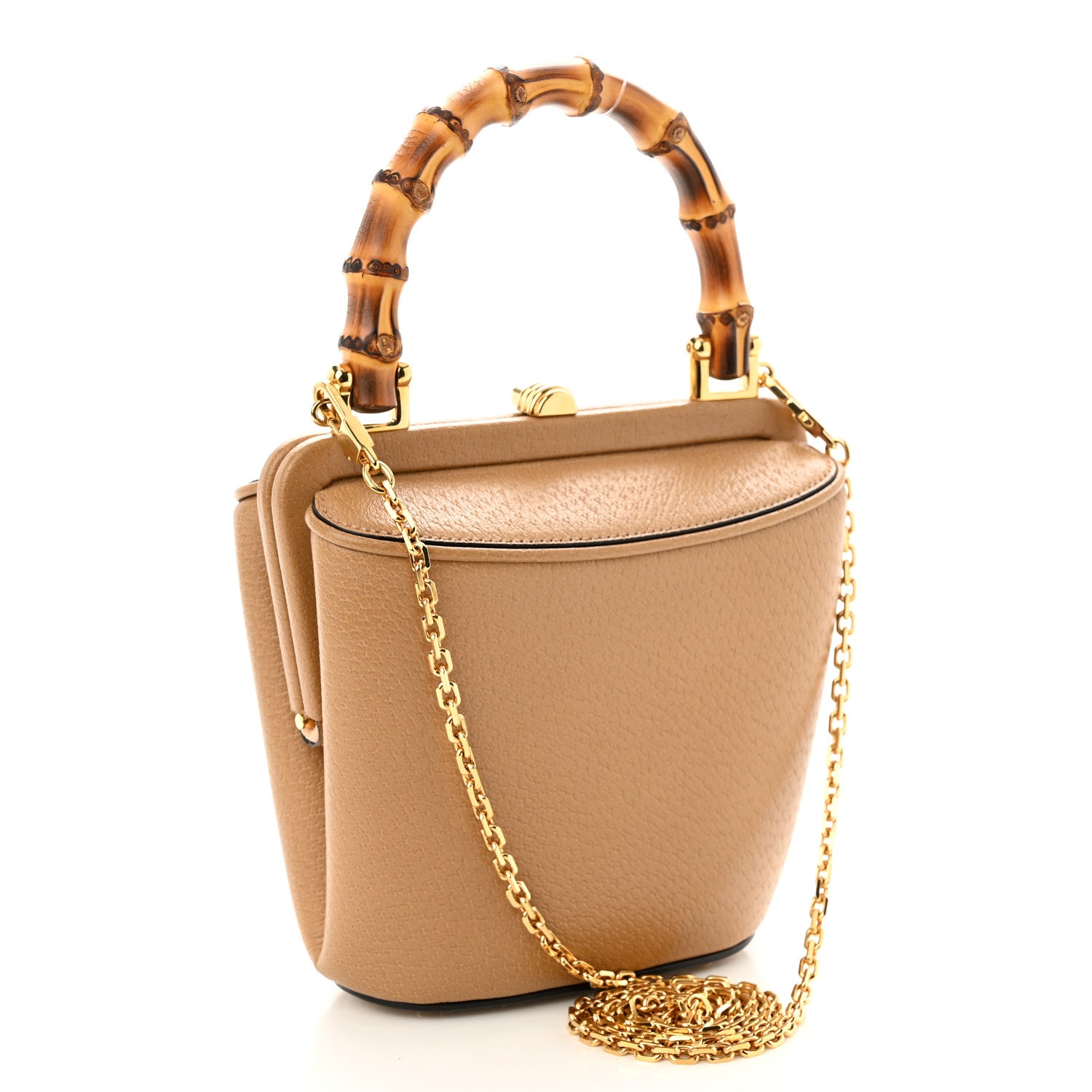 Gucci Textured Dollar Calfskin Bamboo Mini Marina Bucket Bag Natural Tan 3 of 10