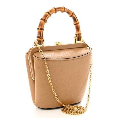 Gucci Textured Dollar Calfskin Bamboo Mini Marina Bucket Bag Natural Tan 3 of 10