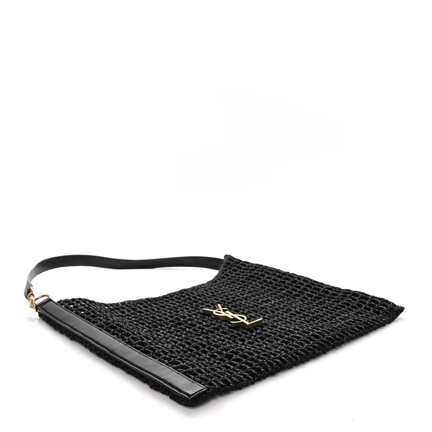 SAINT LAURENT Raffia Calfskin Oxalis Shoulder Bag Black