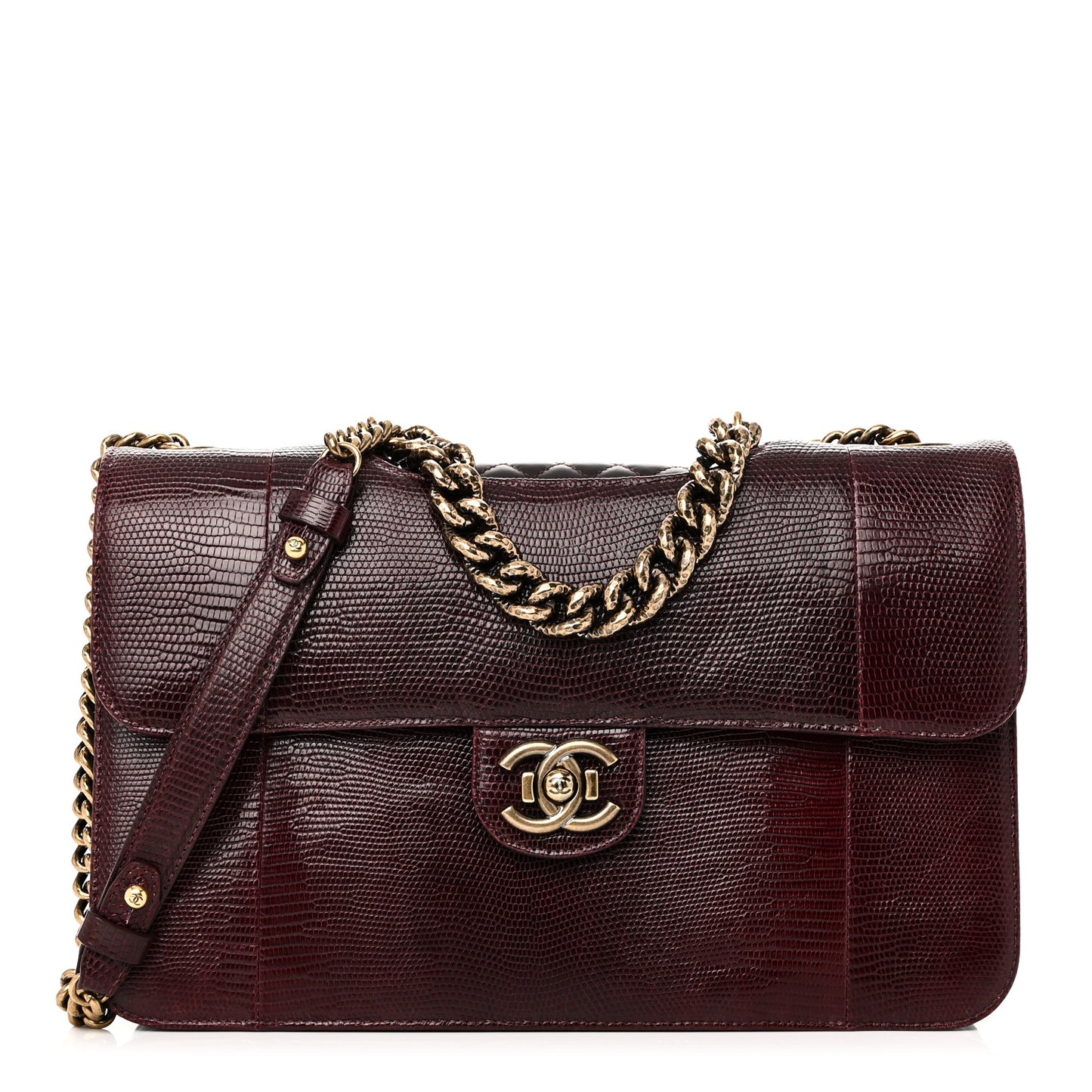 Lizard Lambskin Quilted Large Perfect Edge Flap Burgundy