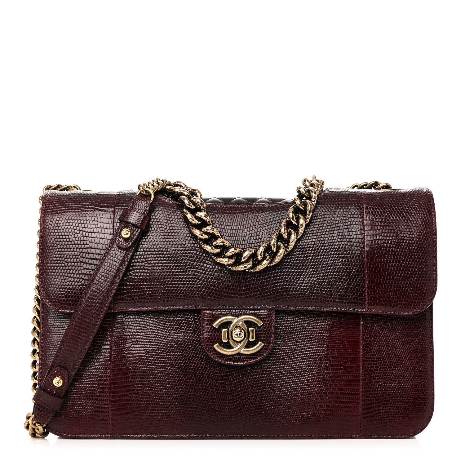 Chanel Lizard Lambskin Quilted Large Perfect Edge Flap Burgundy 1 of 10