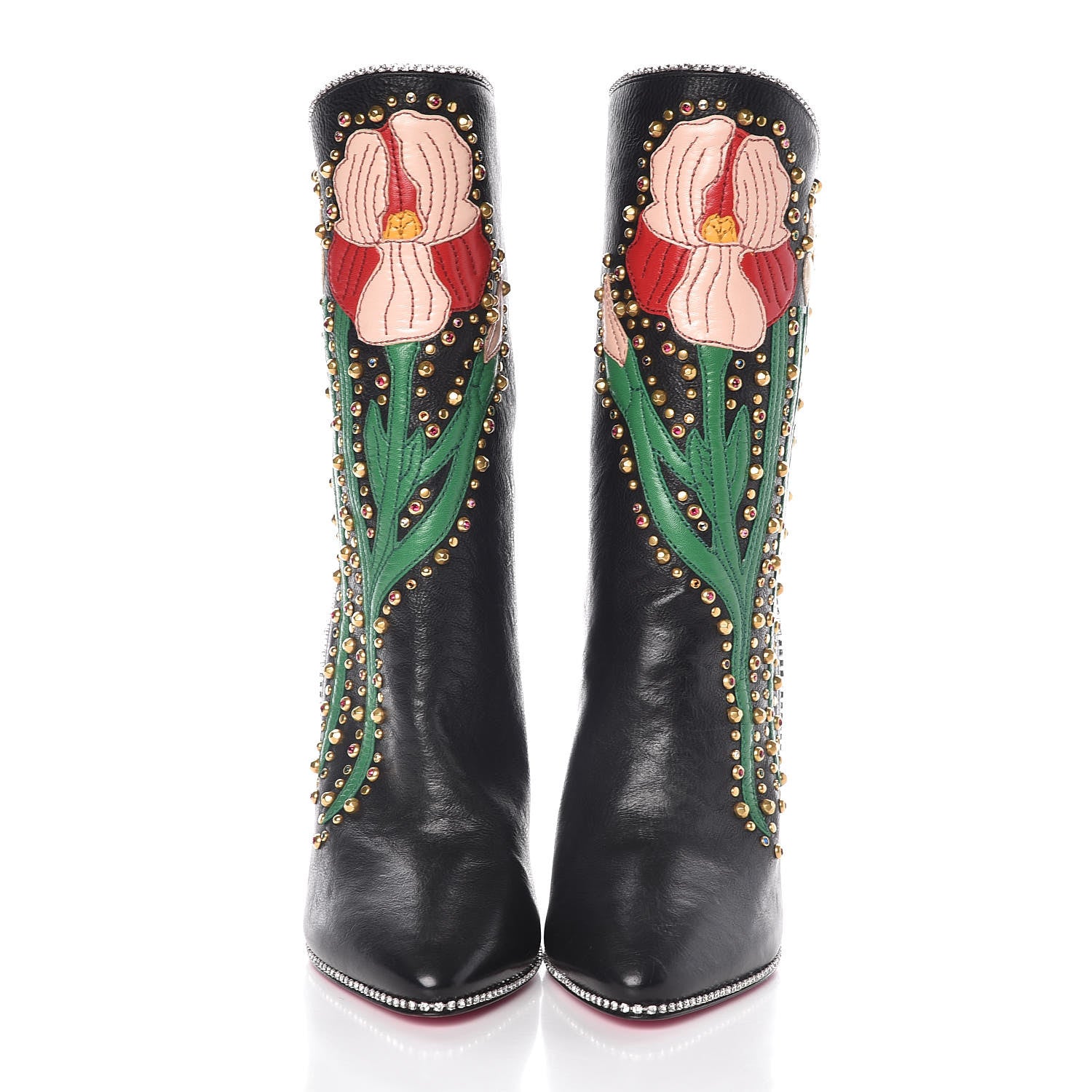 Gucci Calfskin Floral Crystal Embroidered Fosca Boots 35 Black 2 of 9