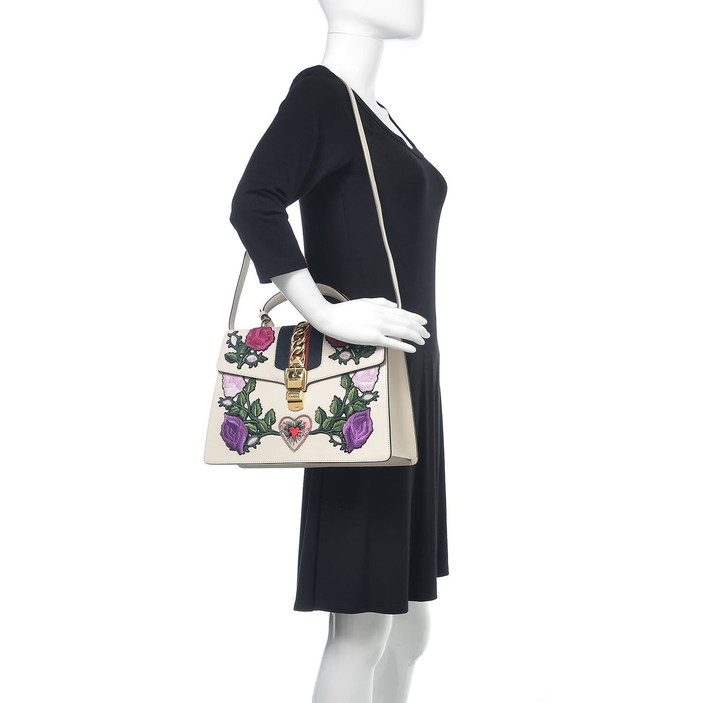 Calfskin Embroidered Medium Sylvie Top Handle Bag White