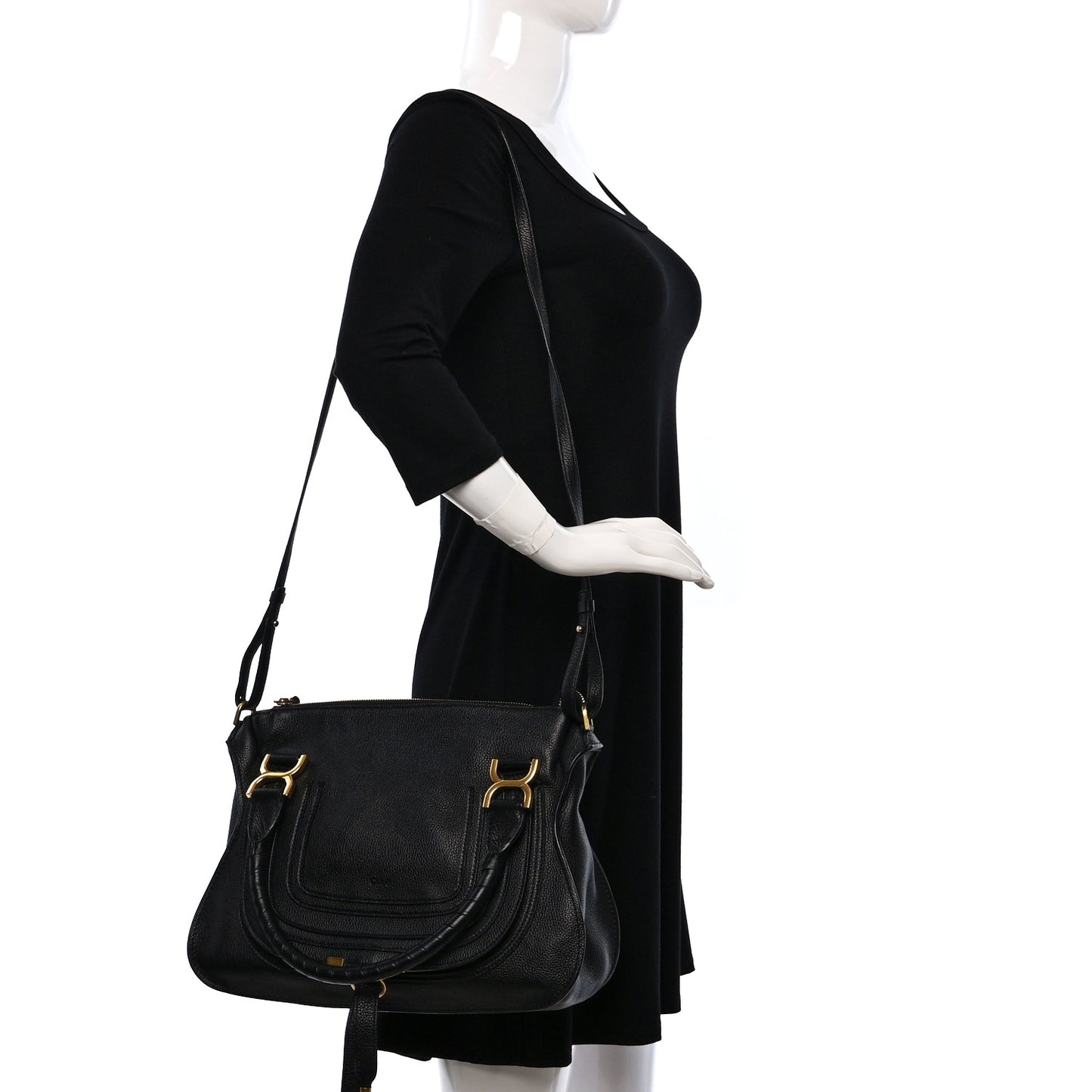 Calfskin Medium Marcie Satchel Black