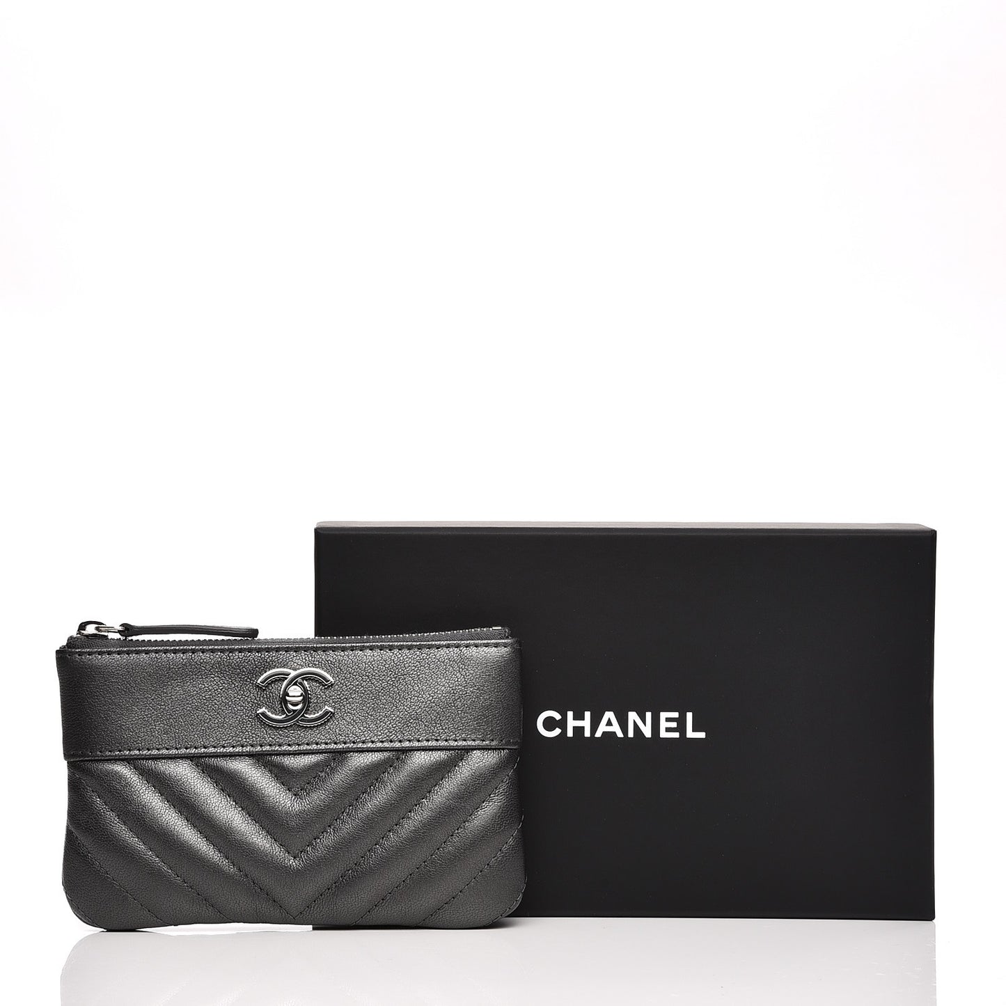 Metallic Sheepskin Quilted Small Pouch Dark Silver