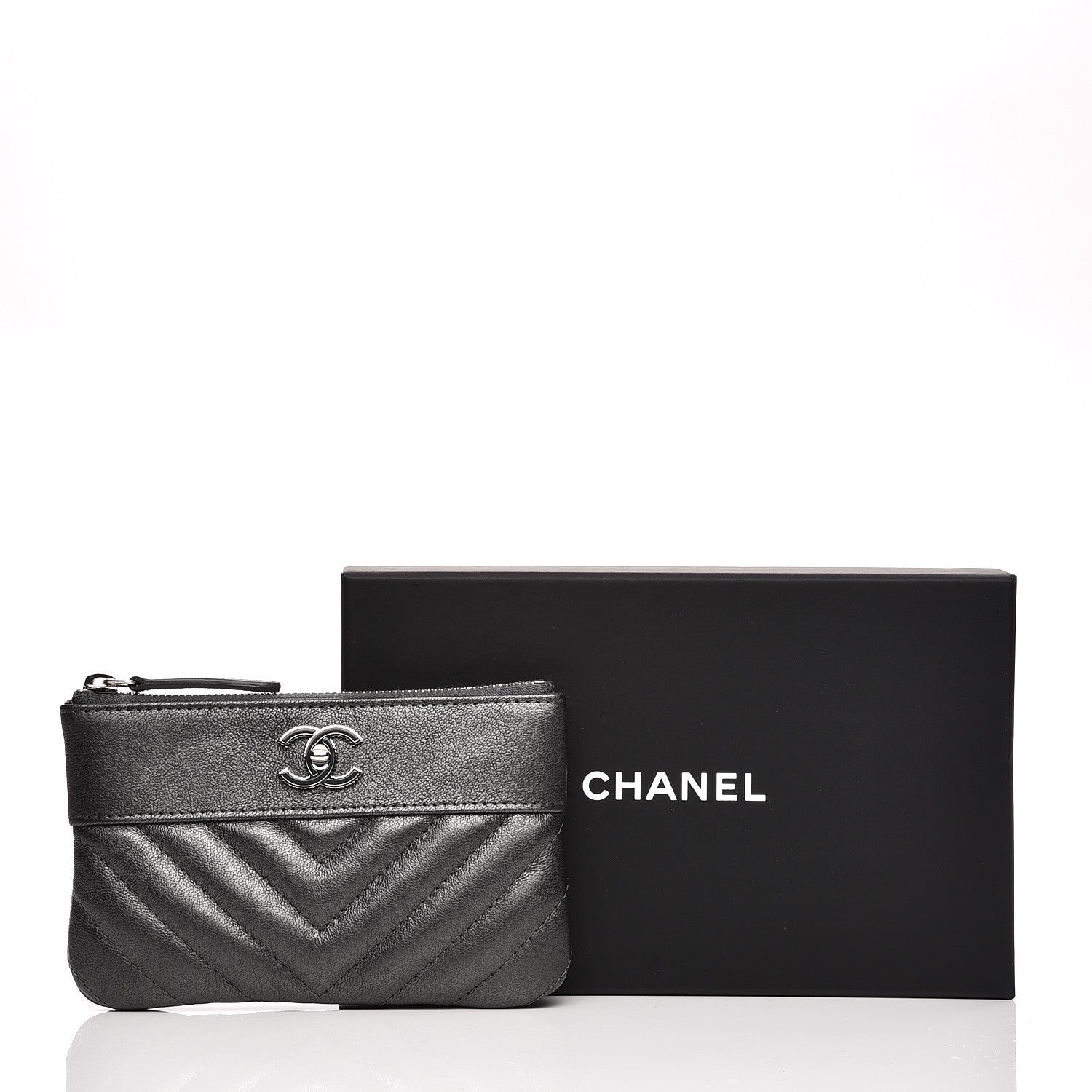 Chanel Metallic Sheepskin Quilted Small Pouch Dark Silver 8 of 8