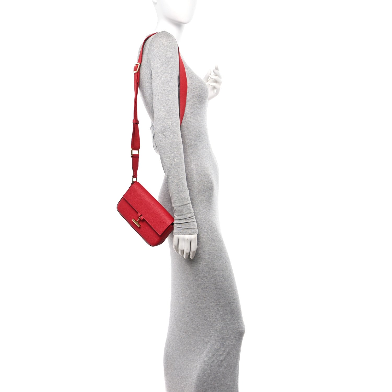 Tom Ford Grained Calfskin Mini Tara Long Strap Crossbody Bag Red 2 of 9