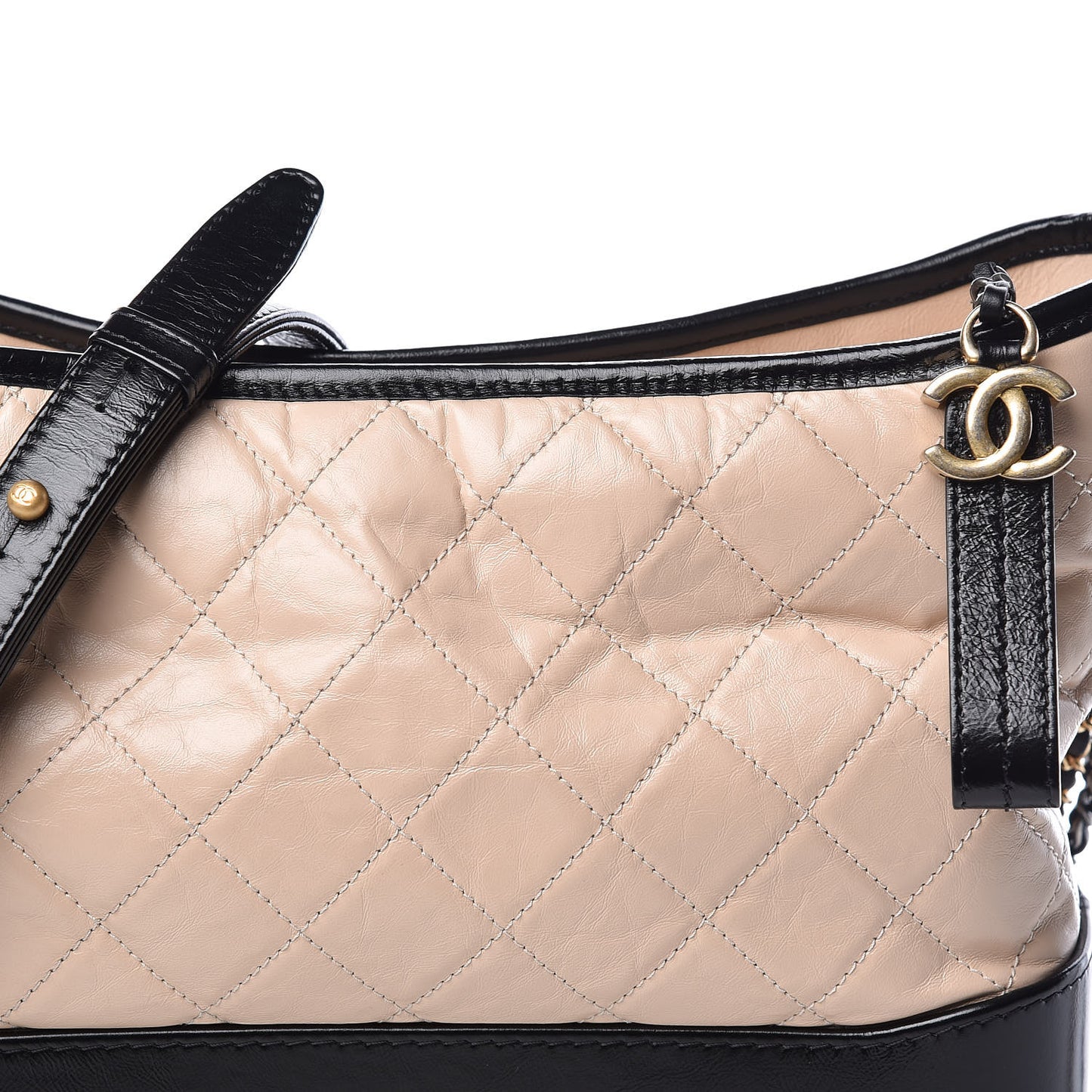 Aged Calfskin Quilted Medium Gabrielle Hobo Beige Black