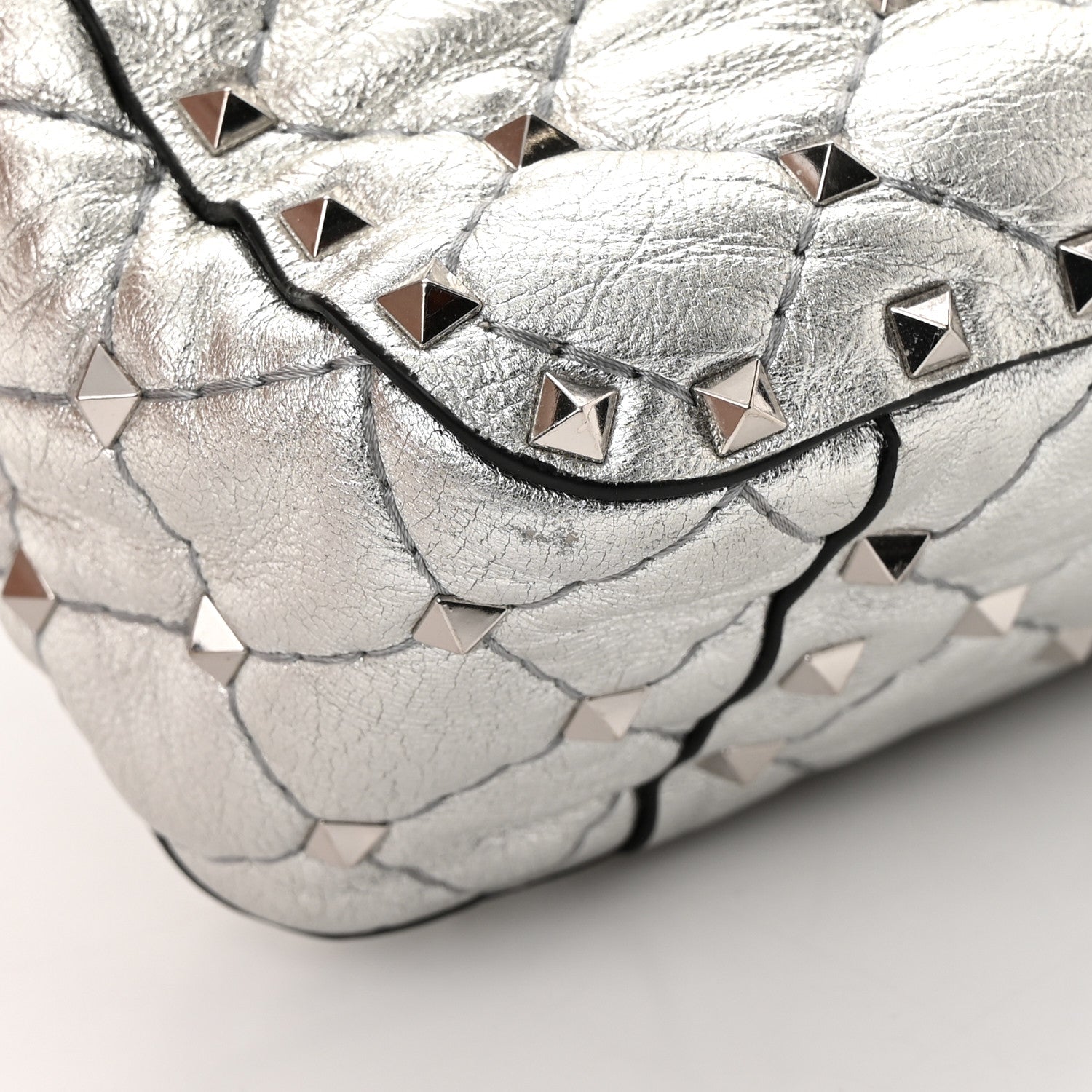 Valentino Garavani Metallic Nappa Medium Rockstud Spike Shoulder Bag Silver 14 of 17